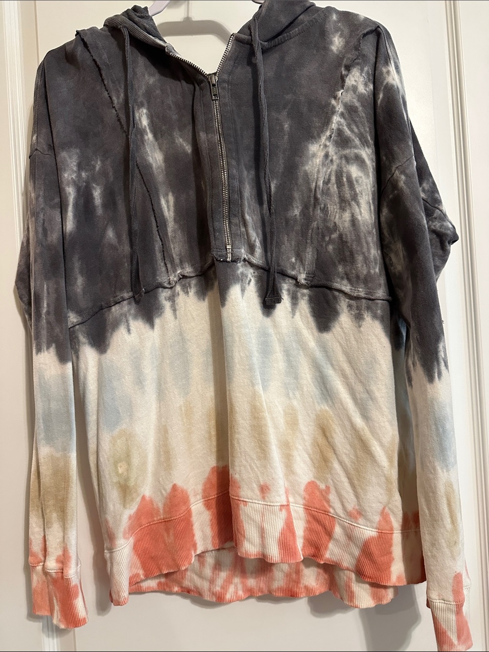 Wonderly Tie-Dye Half Zip Hoodie in Black, Cream, Coral and Taupe